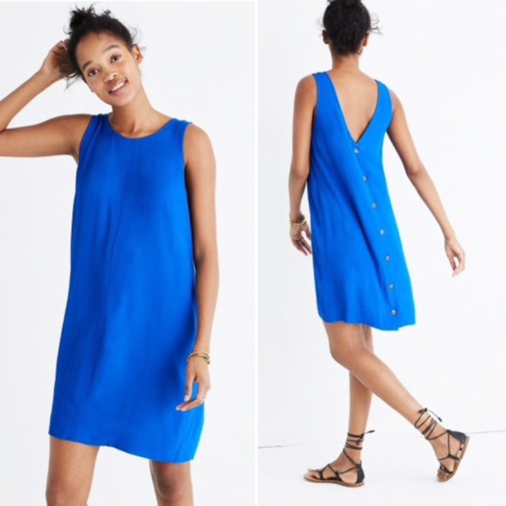 Madewell Lakeshore Button-Back Dress Royal Blue